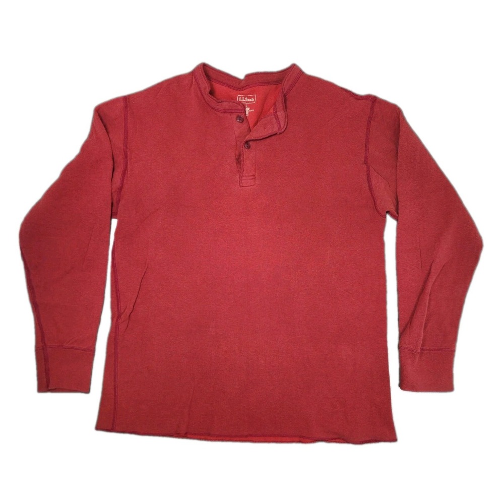 LL Bean River Driver Henley Shirt Mens M Wool Blend Two Layer Rust Canada Made